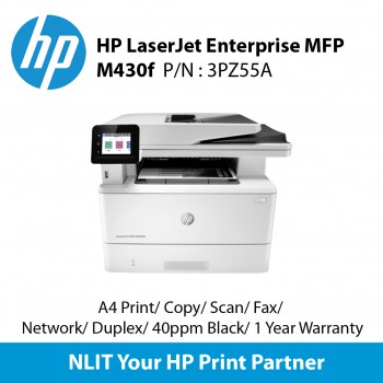 HP LaserJet Enterprise MFP M430f Printer (3PZ55A) Print, copy, scan, fax Up to 40 ppm, Duplex, Network, 1 year