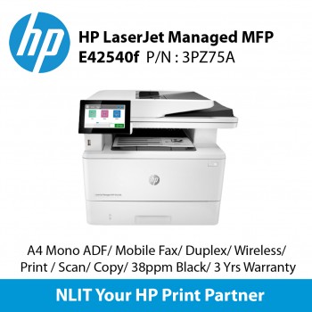 HP LaserJet Managed MFP E42540f (3PZ75A),Print , Scan, Copy, Fax, 38ppm Black, Duplex, 3 Yrs Warranty