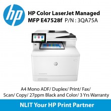 HP Color LaserJet Managed MFP E47528f (3QA75A) Print, Scan, Copy, Fax, 27pm Black/Color, Duplex, 3 Yrs Warranty