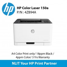 HP Color Laser 150a (4ZB94A) A4 Color Print only, 18ppm Black, 4ppm Color, USB, 3 Years Warranty