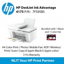 HP DeskJet Plus Ink Advantage 4175 Printer : A4 Color Print , Photo, Mobile Fax,  ADF, Wireless, Print, Scan, Copy 8.5ppm Black, 5.5ppm color, 2 Yrs Warranty Include 1 Black and 1 color Ink