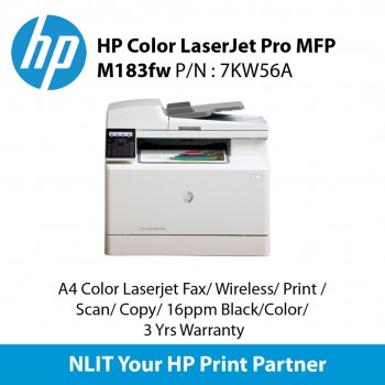 HP Color LaserJet Pro MFP M183fw 7KW56A , Print , Scan, Copy, Fax, Network, Wireless,  16ppm Black/Color, 3 Yrs Warranty