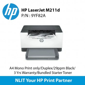 HP LaserJet M211d (9YF82A) A4 Mono Print only, Duplex, Up to 29ppm, USB, 3 Years Warranty