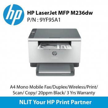 HP LaserJet MFP M236dw (9YF95A) A4 Mono Print , Scan, Copy, Mobile Fax, Duplex, Wireless, 29ppm Black, 3 Yrs Warranty.