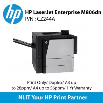HP LaserJet Enterprise 800 M806dn Printer (CZ244A) Print Only, A4 Up to 56ppm, A3 up to 28ppm, Duplex, Network, 1 year NBD Onsite warranty