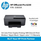 HP OfficeJet Pro 6230 Printer, A4 Color Print, Duplex Printing, Wifi Direct, E-Print, Wireless, 18ppm Black, 10ppm color, 1 Yr Warranty Bundled 4 Cartridges