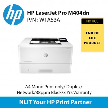 HP LaserJet Pro M404dn, A4 Mono Print only,  Duplex, Network, 38ppm Black, 3 Yrs Warranty, Bundled 1 Starter Toner  