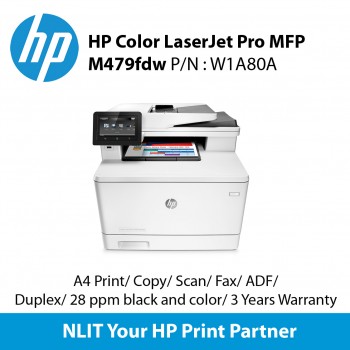 HP Color LaserJet Pro MFP M479fdw Printer (W1A80A) AIO Printer, A4 Color Laserjet Network, Fax, Print , Scan, Copy, Duplex, network , Wireless 28ppm Black/Color, 3 Yrs Warranty