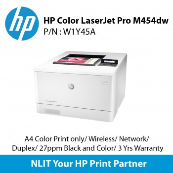 HP Color LaserJet Pro M454dw Printer Wireless, Network, Duplex, A4 Color Print only, 27ppm Black and Color, 3 Yrs Warranty,