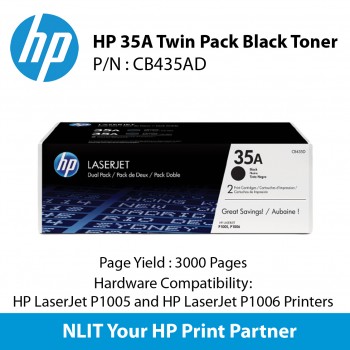 HP Original Toner : HP 35A Twin Pack Black : Std : 3,000pgs : CB435AD :  2 Years Direct HP Warranty