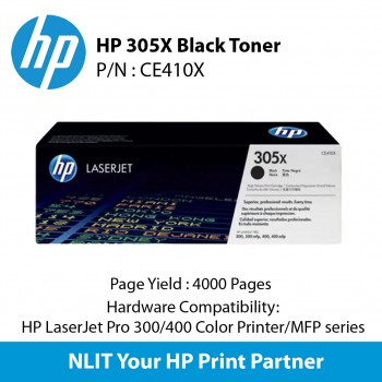 HP Original Toner : HP 305XC Black  : Standard Packing : 4,000pgs  : CE410AXC: 2 Years Direct HP Warranty