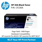 HP Original Toner : HP 30A Black : Std : 1,600pgs : CF230A :  2 Years Direct HP Warranty