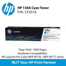 HP Original Toner : HP 130A Cyan : Std : 1,000pgs : CF351A : 2 Years Direct HP Warranty