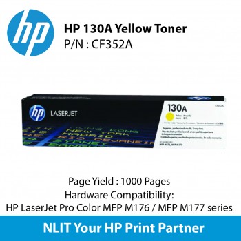 HP Original Toner : HP 130A Yellow : Std : 1,000pgs : CF352A : 2 Years Direct HP Warranty