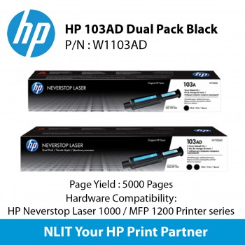 HP 103AD 2 Pack Black Toner Reload Kit : 5000pgs : W1103AD