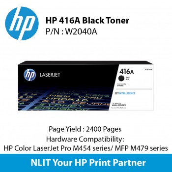 HP Original Toner : HP 416A Black : Std : 2,400pgs : W2040A :  2 Years Direct HP Warranty