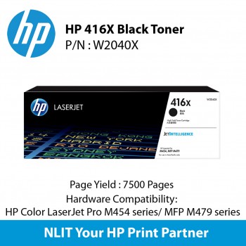 HP Original Toner : HP 416X Black : Large : 7,500pgs : W2040X : 2 Years Direct HP Warranty