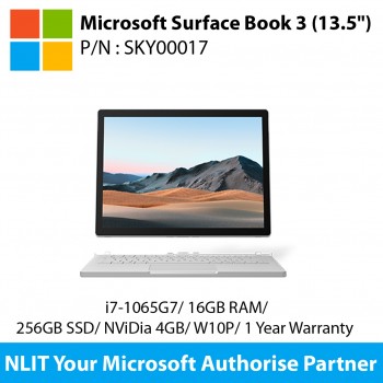 Microsoft Surface Book 3 34.3 cm (13.5") Touchscreen 2 in 1 Notebook /  i7 (10th Gen) i7-1065G7 /16GB/256/NViDia 4GB/W10P