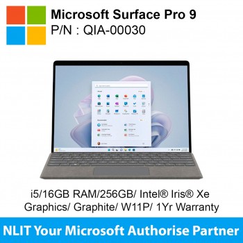 Microsoft Surface Pro 9 Graphite QIA-00030 (i5/16GB RAM/256GB/Intel® Iris® Xe Graphics/Win 11 Pro/1Yr Warranty)