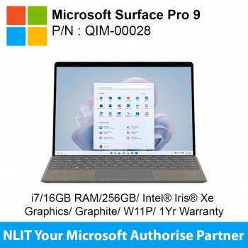 Microsoft Surface Pro 9 Graphite QIM-00028 (i7/16GB RAM/256GB/Intel® Iris® Xe Graphics/Win 11 Pro/1Yr Warranty)