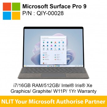 Microsoft Surface Pro 9 Graphite QIY-00028 (i7/16GB RAM/512GB/Intel® Iris® Xe Graphics/Win 11 Pro/1Yr Warranty)