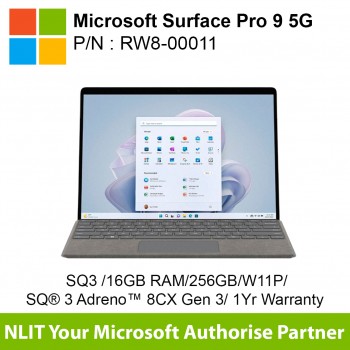Microsoft Surface Pro 9 5G Platinum RW8-00011 (SQ3 /16GB RAM/256GB/Microsoft SQ® 3 Adreno™ 8CX Gen 3/Win 11 Pro/1Yr Warranty)