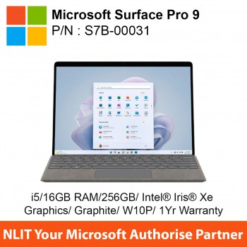 Microsoft Surface Pro 9 Graphite S7B-00031 (i5/16GB RAM/256GB/Intel® Iris® Xe Graphics/Win 10 Pro/1Yr Warranty)
