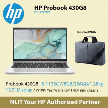 HP ProBook 430 G8 2Y7Y6PA   (i5-1135G7 / 8GB DDR4 / 256GB SSD / 13.3" Display/ 1.28Kg/ W10P/1Yrs Warranty ) Exstock