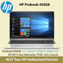 HP Probook 450 G8   (i7-1165G7 / 16GB DDR4 / 512GB SSD / 15.6" Display/ 1.38Kg/ W10P/3Yr Warranty ) BackPack