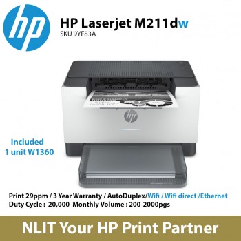 HP LaserJet M211dw, A4 Mono Print only, Wireless, Duplex,  29ppm Black, 3 Yrs Warranty, Bundled 1 starter Toner