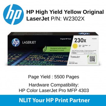 HP : Cartridge : W2302X : Std : 5500pgs : HP High Yield Yellow Original LaserJet Toner Cartridge 
